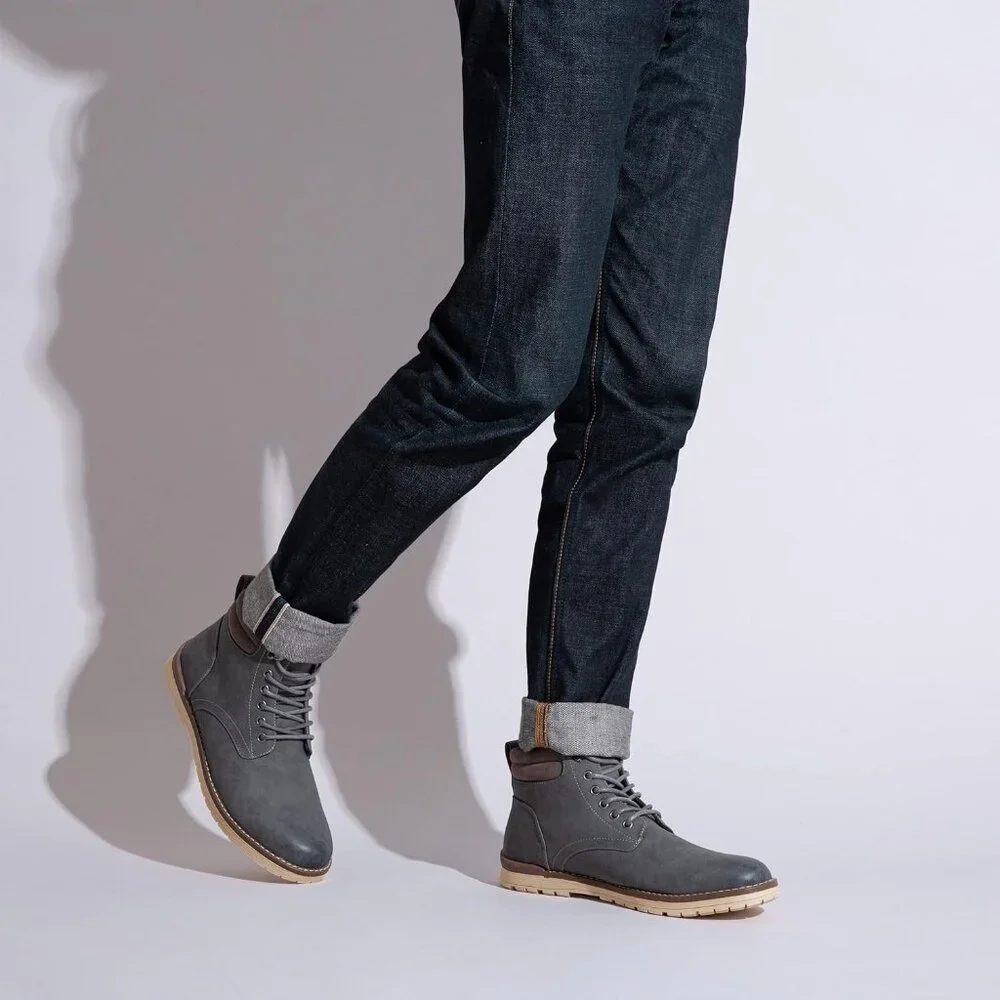 〽️Men's Chukka Hiking Boots Grey Comfortable Waterproof Casual Lace Up Shoes